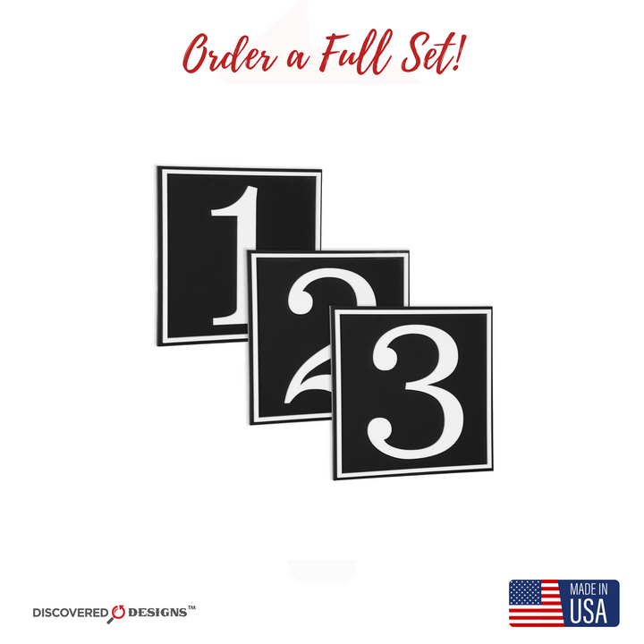 Custom Traditional Black 4 Inch Square w/Border Room Numbers for Hotel - Apartment - Motel