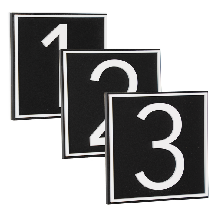 Custom Modern Black 6 Inch Square w/Border Room Numbers for Hotel - Apartment - Motel