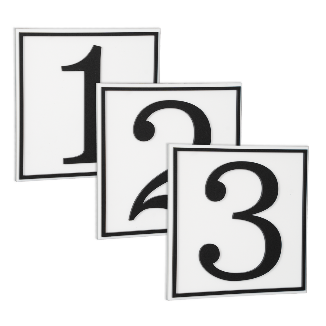 Custom Traditional White 6 Inch Square w/Border Room Numbers for Hotel - Apartment - Motel