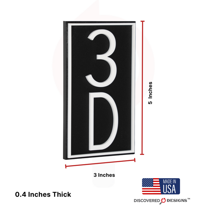 Custom Black 3x5 Inch Vertical w/Border Room Numbers for Hotel - Apartment - Motel