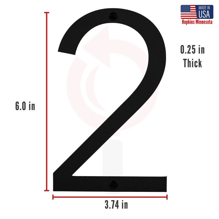 6 Inch - Modern Black Screw In Numbers