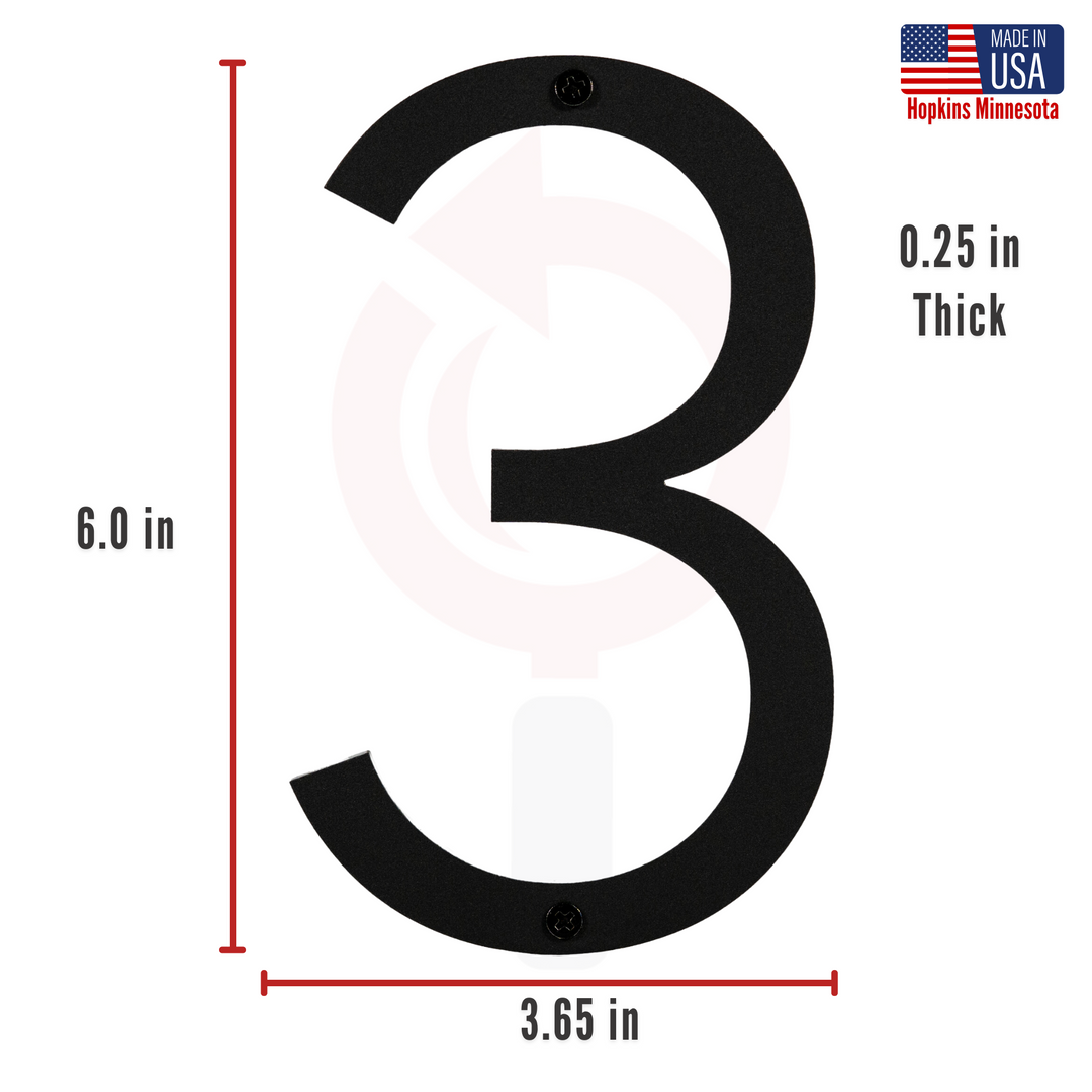 6 Inch - Modern Black Screw In Numbers