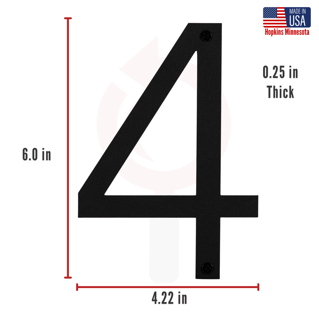 6 Inch - Modern Black Screw In Numbers