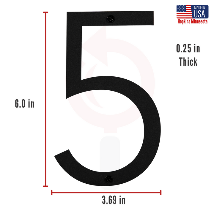 6 Inch - Modern Black Screw In Numbers