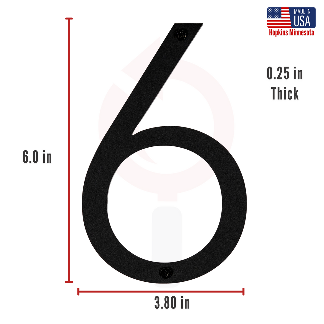 6 Inch - Modern Black Screw In Numbers