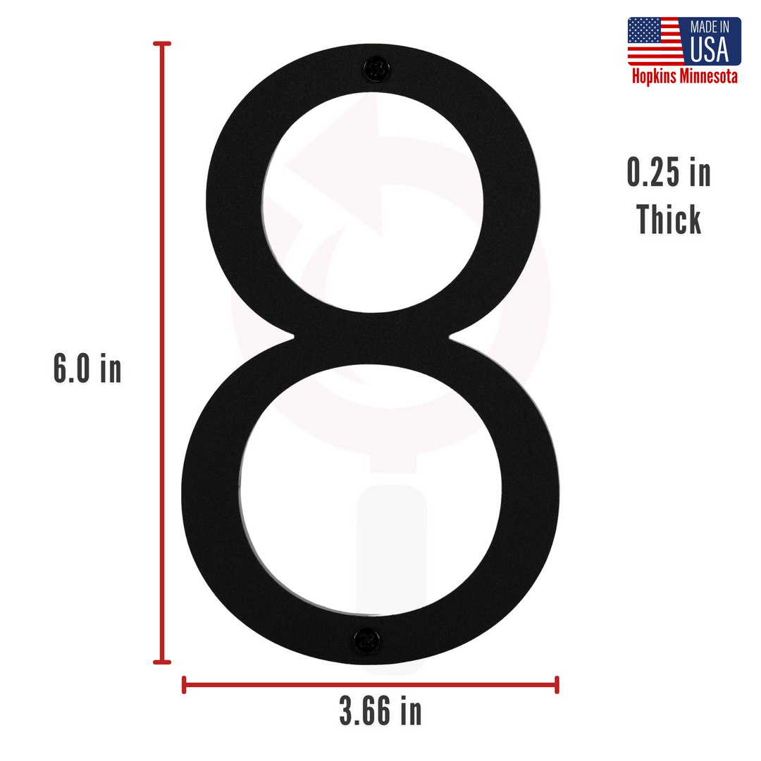 6 Inch - Modern Black Screw In Numbers