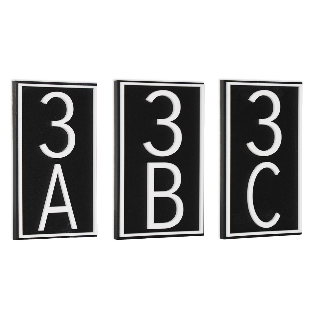 Custom Black 3x5 Inch Vertical w/Border Room Numbers for Hotel - Apartment - Motel