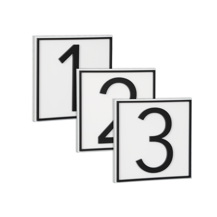Custom Modern White 4 Inch Square w/Border Room Numbers for Hotel - Apartment - Motel