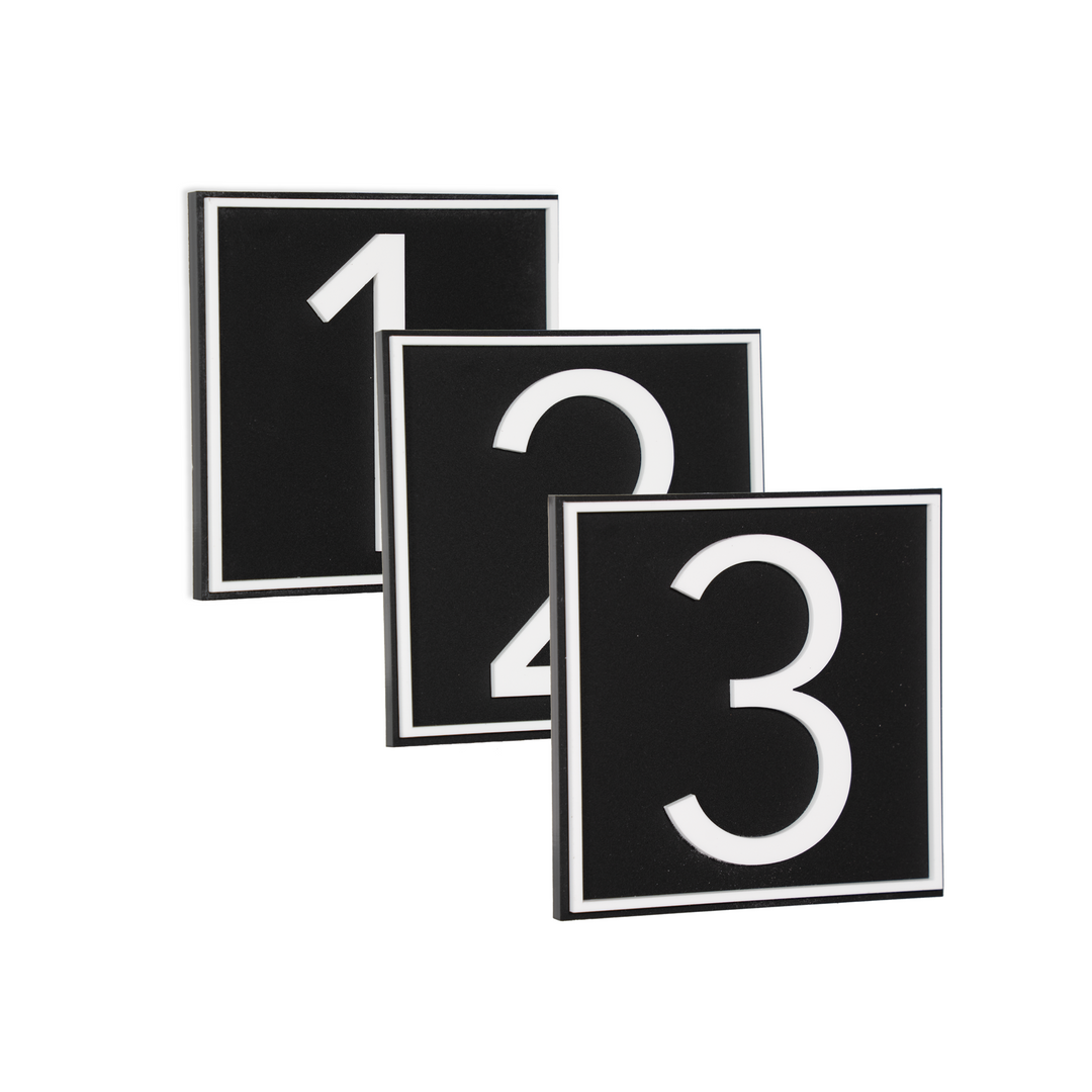 Custom Modern Black 4 Inch Square w/Border Room Numbers for Hotel - Apartment - Motel