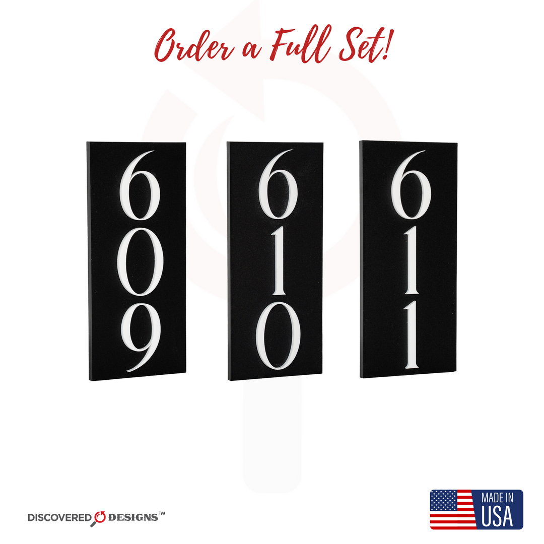 Custom Black 6.5 x 3 Inch Vertical Room Numbers for Hotel - Apartment - Motel