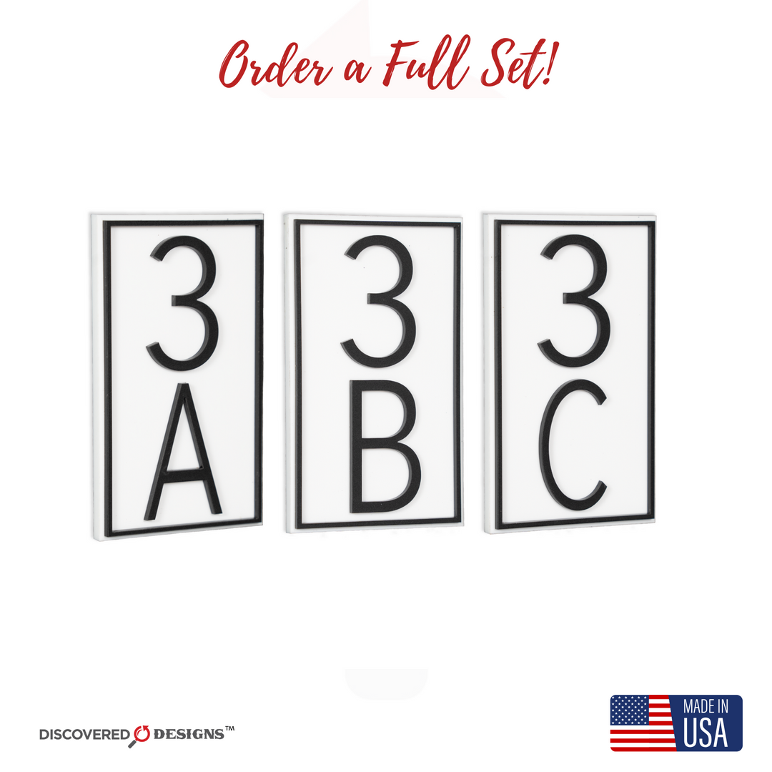 Custom White 3x5 Inch Vertical w/Border Room Numbers for Hotel - Apartment - Motel