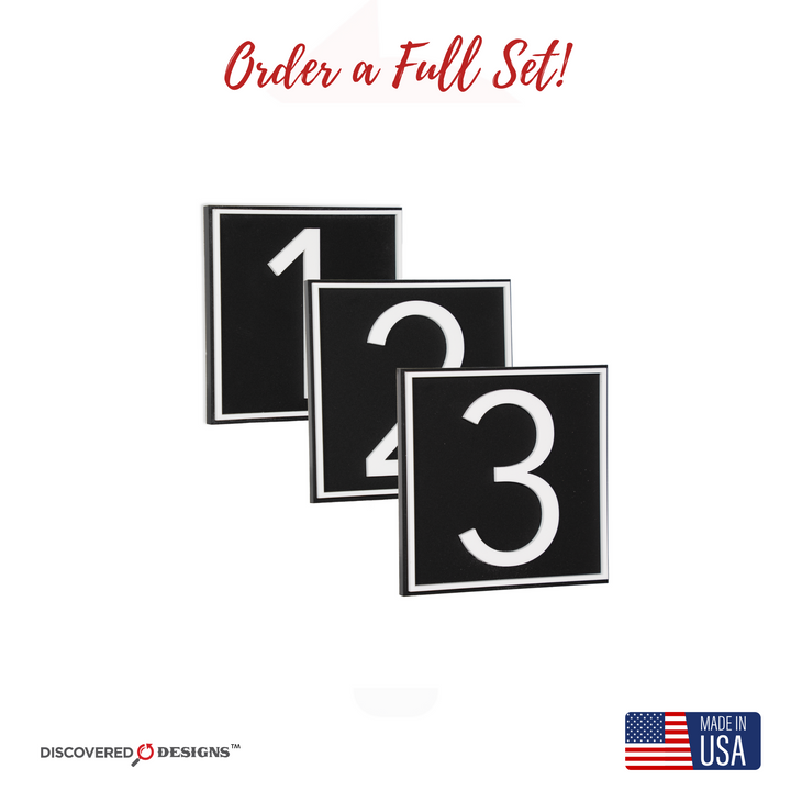 Custom Modern Black 4 Inch Square w/Border Room Numbers for Hotel - Apartment - Motel
