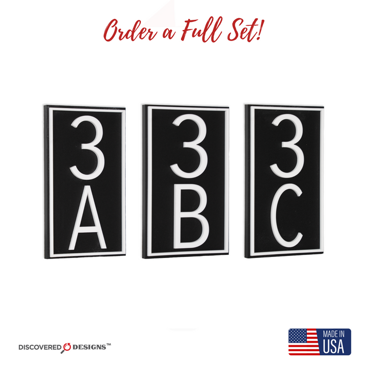 Custom Black 3x5 Inch Vertical w/Border Room Numbers for Hotel - Apartment - Motel