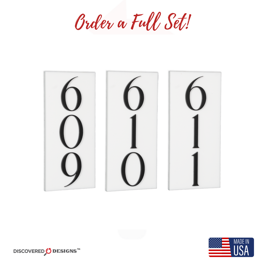 Custom White 6.5 x 3 Inch Vertical Room Numbers for Hotel - Apartment - Motel
