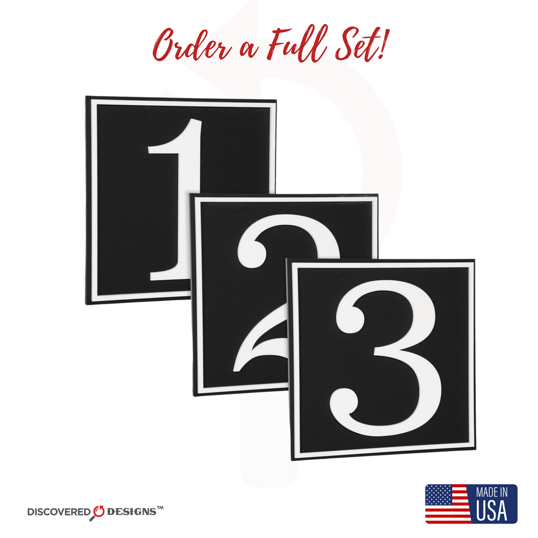 Custom Traditional Black 6 Inch Square w/Border Room Numbers for Hotel - Apartment - Motel