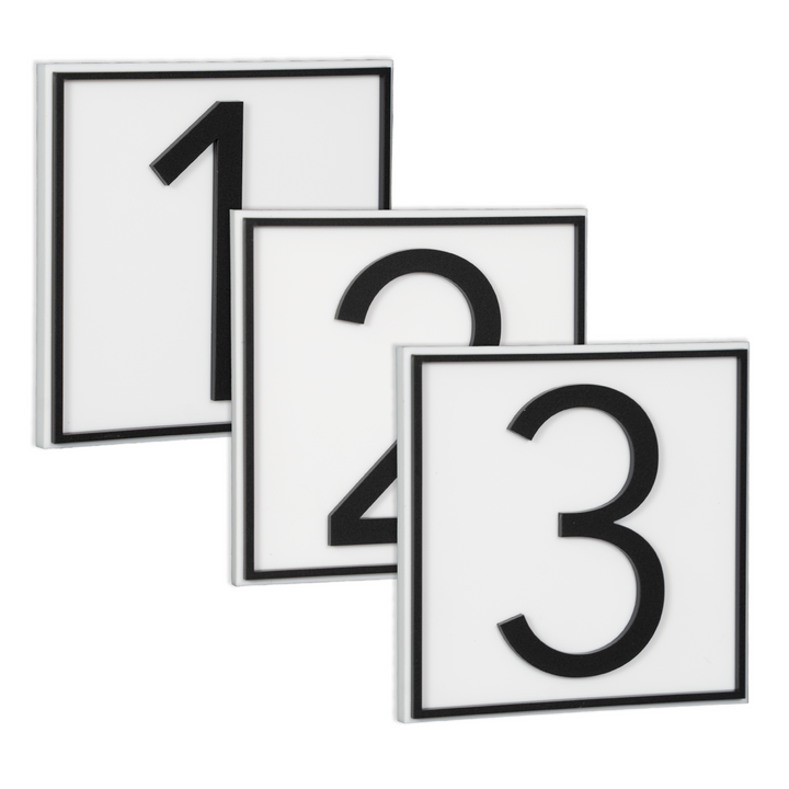 Custom Modern White 6 Inch Square w/Border Room Numbers for Hotel - Apartment - Motel