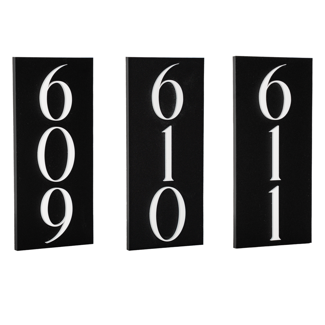 Custom Black 6.5 x 3 Inch Vertical Room Numbers for Hotel - Apartment - Motel