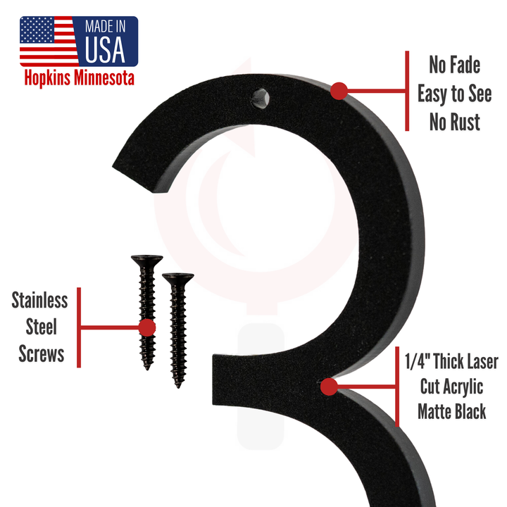 6 Inch - Modern Black Screw In Numbers