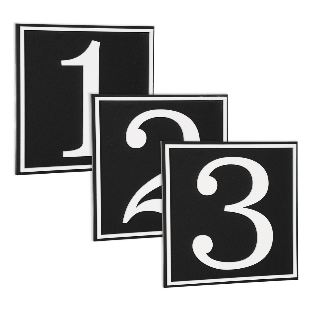 Custom Traditional Black 6 Inch Square w/Border Room Numbers for Hotel - Apartment - Motel