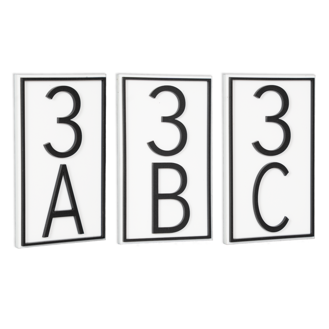 Custom White 3x5 Inch Vertical w/Border Room Numbers for Hotel - Apartment - Motel