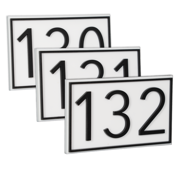 Custom White 3x5 Inch Horizontal w/Border Room Numbers for Hotel - Apartment - Motel
