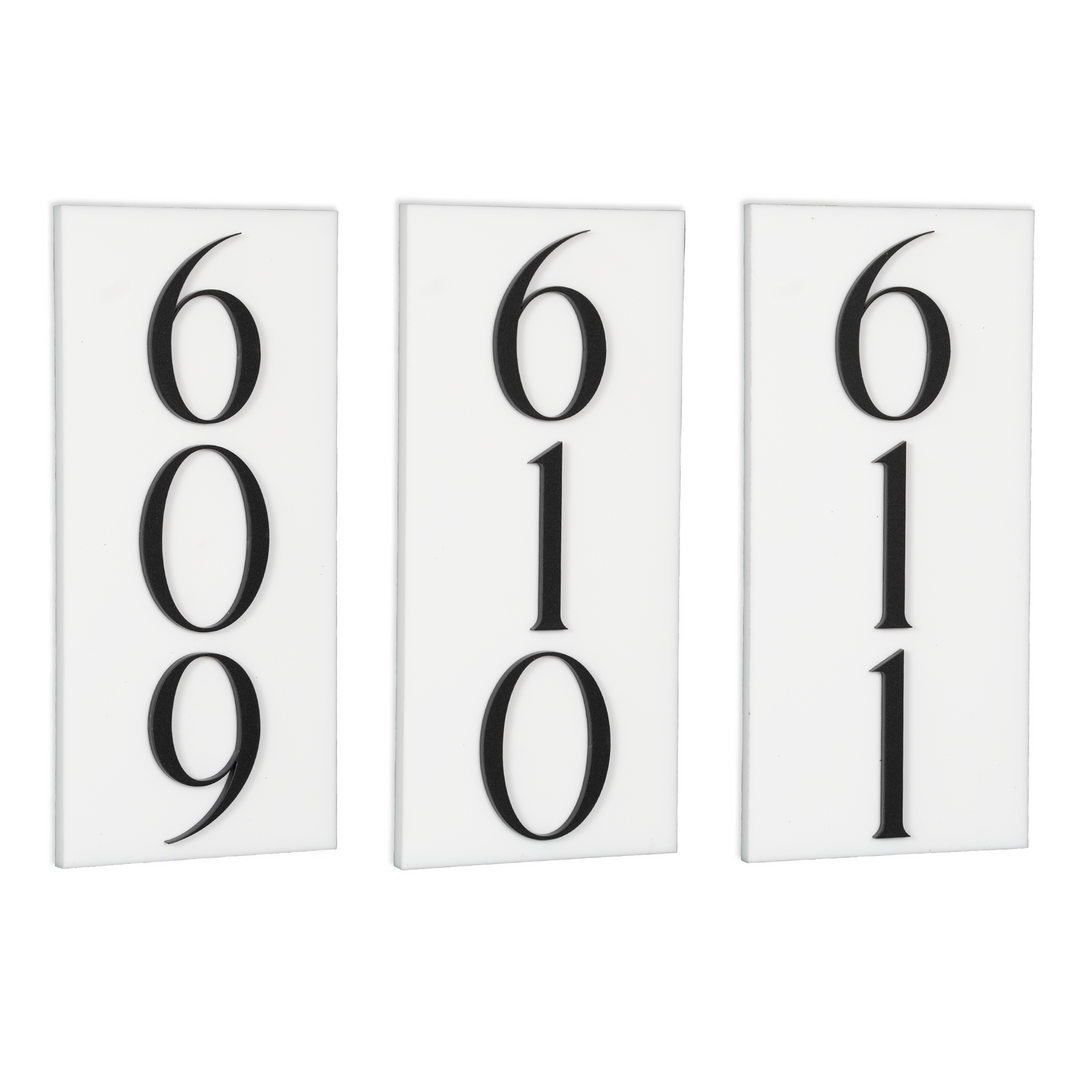 Custom White 6.5 x 3 Inch Vertical Room Numbers for Hotel - Apartment - Motel